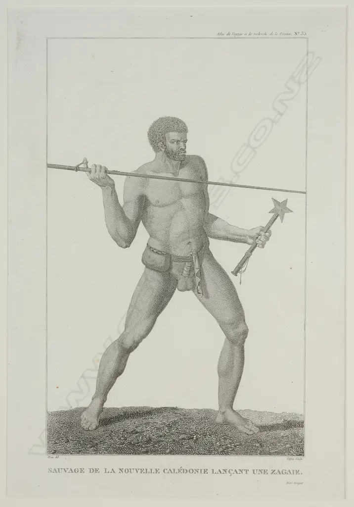 Jacques-Louis Copia (1764-1799) after Jean Piron (1767-1797) 'Sauvage de la Nouvelle-Calédonie lançant une zagaie', Image 1++